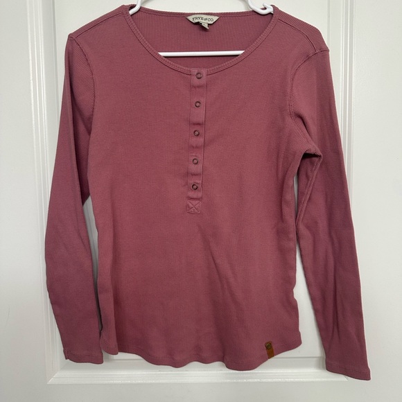 Frye & Co Henley Long Sleeve Thermal Top Mauve Pink Sz M - Picture 1 of 5